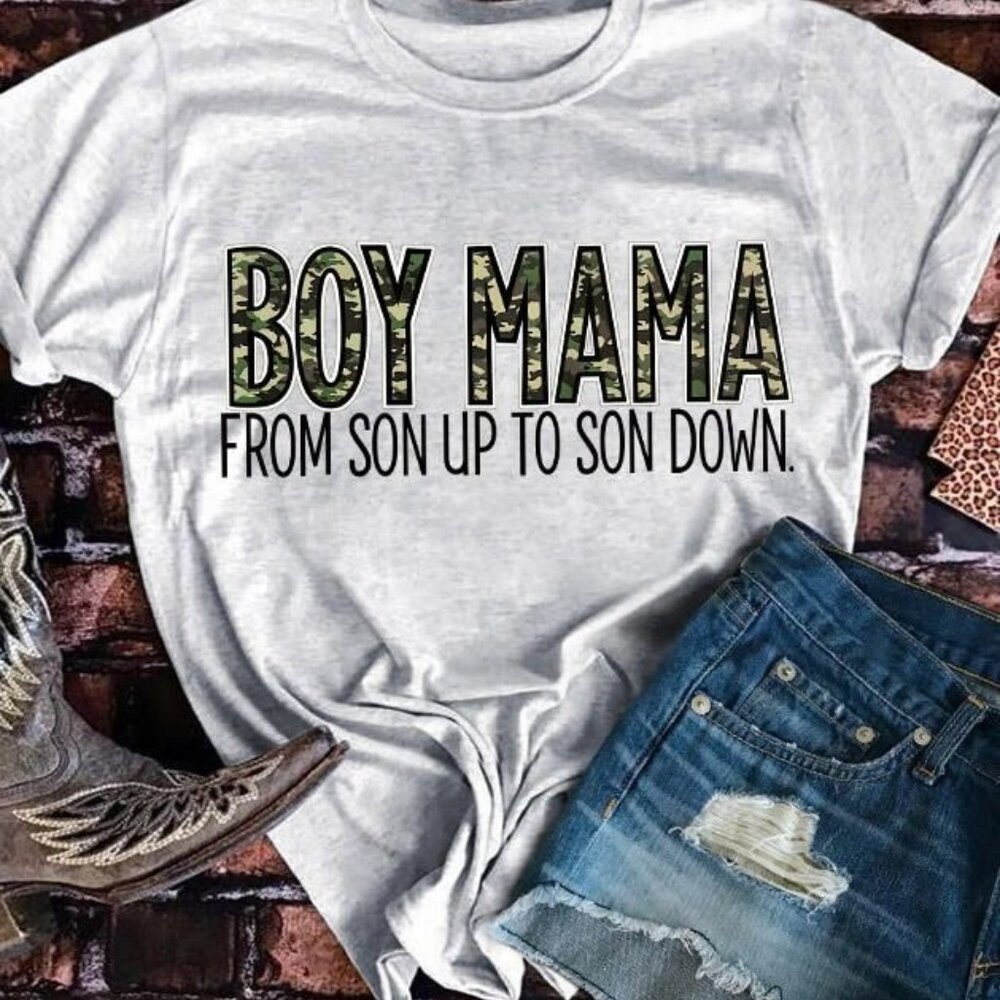 Boy Mama Camouflage Letter T-Shirt Tee